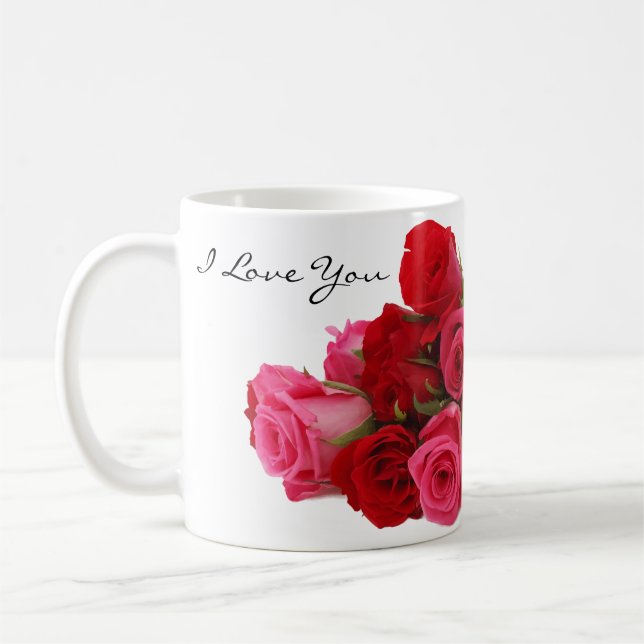 Mug Je t'aime Chérie Roses rouges et roses (Gauche)