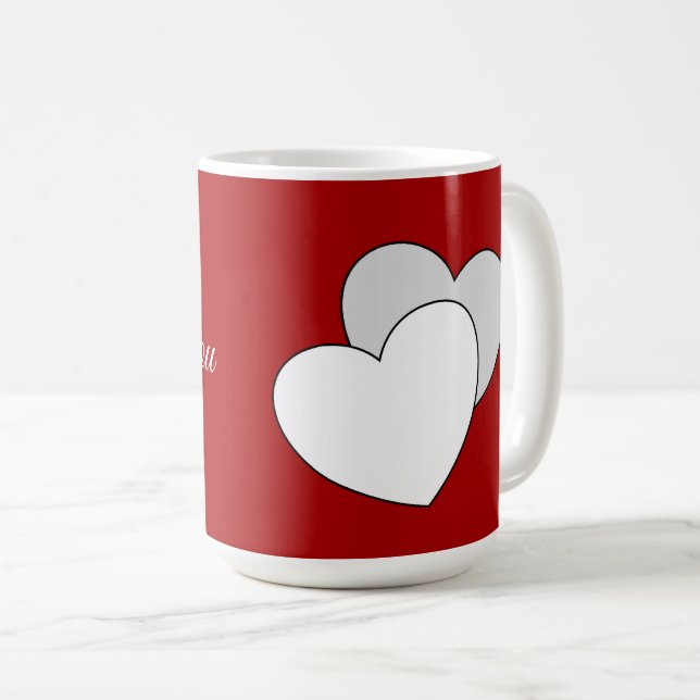 Mug Je T'Aime, Deux Coeurs D'Amour Rouges (Devant droit)