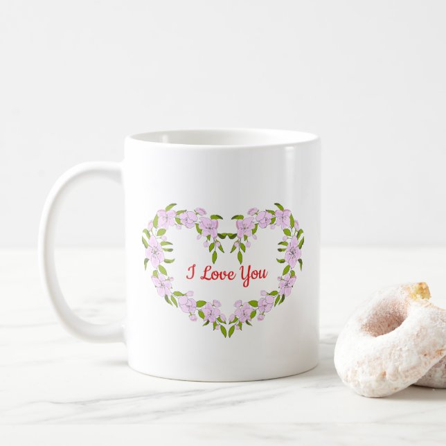 Mug Je t'aime Fleurs mignonnes (Avec donut)
