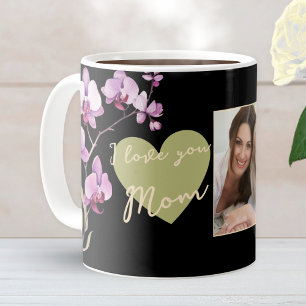 Mug Je t'aime maman Photo de cœur de sauge noire