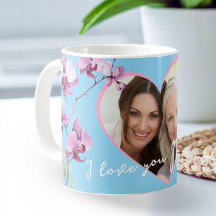 Mug Je t'aime maman Photo en bleu bébé Orchidée Cœur