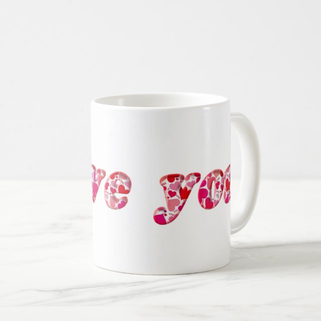 Mug Je T'Aime Mignonne Coeurs Romantiques Typographie (Devant droit)