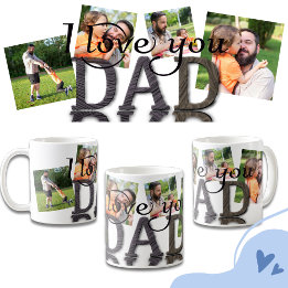 Mug Je t'aime Papa Collage de photos à grain de bois r