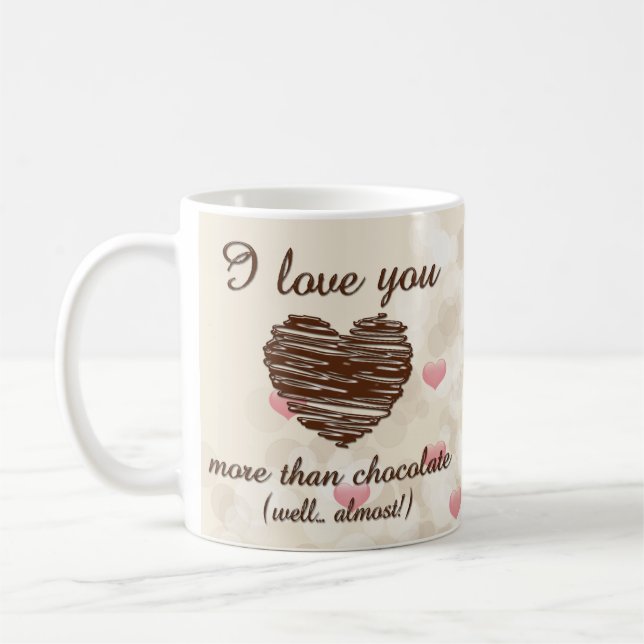 Mug Je t'aime plus que le coeur rose chocolat (Gauche)