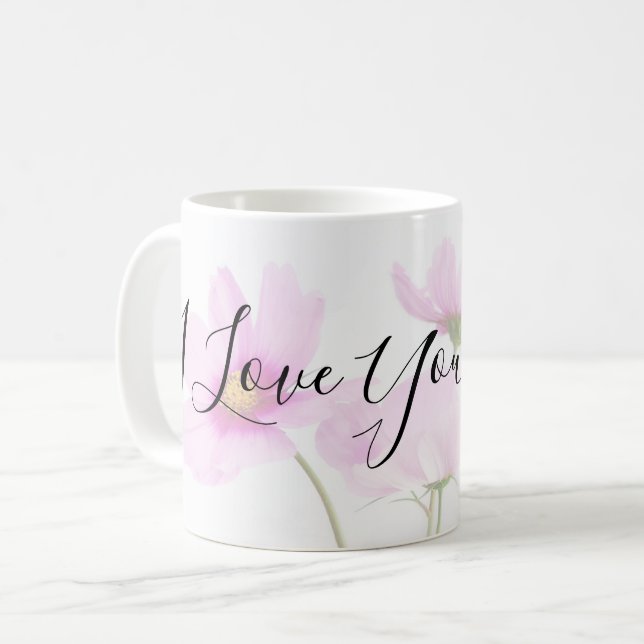 Mug Je t'aime typographie de maman sur pâle - floral (Devant gauche)