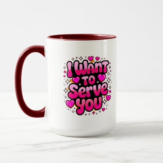 Mug Je Veux Vous Servir - Design De Coeur Romantique (Gauche)