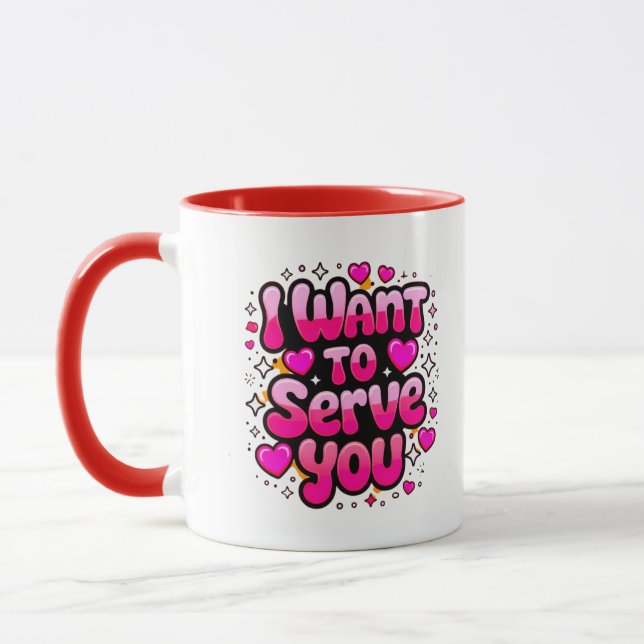 Mug Je Veux Vous Servir - Design De Coeur Romantique (Gauche)