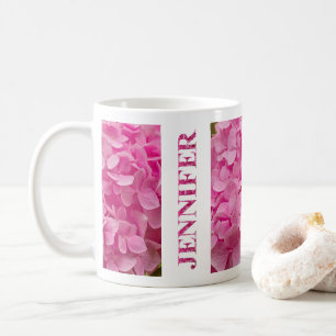 Mug "Jennifer" Élégante Hydrangée Rose Florale Lettres