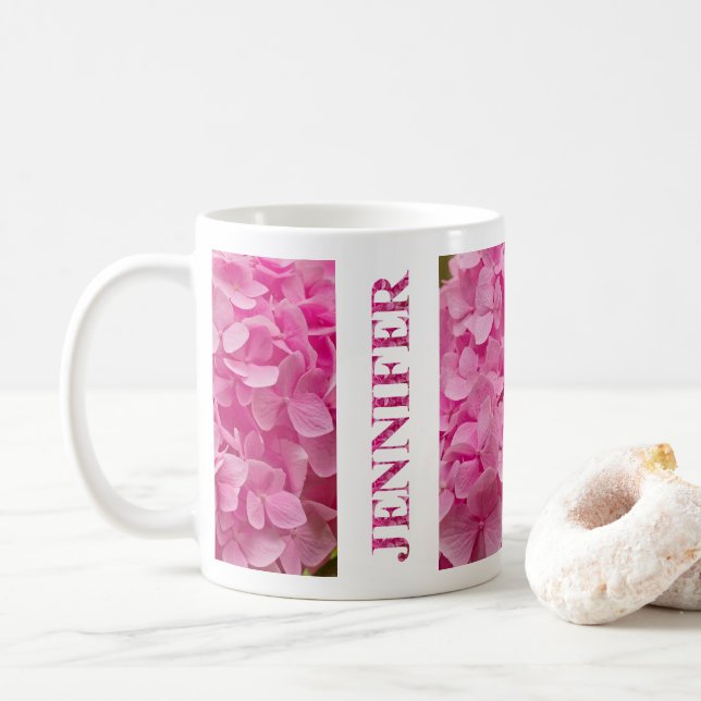 Mug "Jennifer" Élégante Hydrangée Rose Florale Lettres (Avec donut)