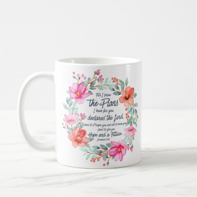 Mug Jeremiah 29:11 Car je connais les Plans Pink Flora (Gauche)
