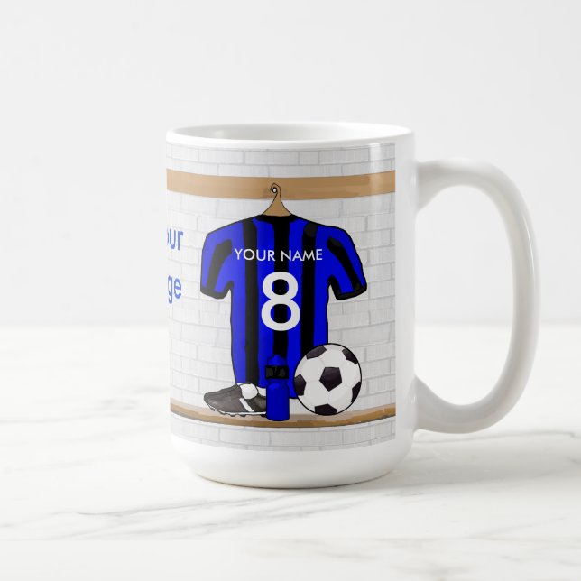 Mug Jersey de football noir et bleu personnalisé (Droite)