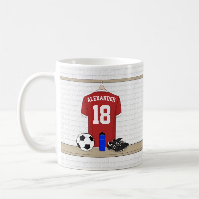 Mug Jersey de football rouge et blanc personnalisé (Gauche)