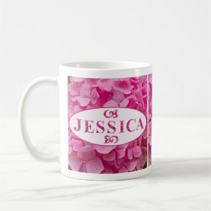 Mug "Jessica" Élégante Hydrangée Rose Florale Lettres