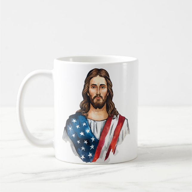 Mug Jésus artistique avec drapeau américain (Gauche)