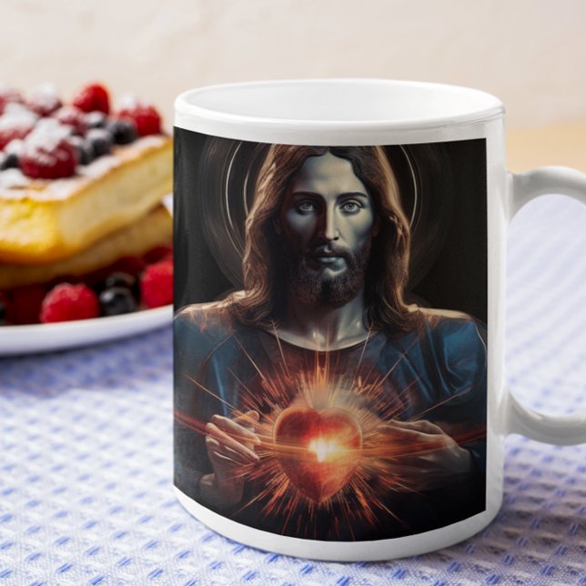 Mug Jésus-Christ avec Coeur lumineux version 3 (Jesus Christ with Glowing Heart version 3 Coffee Mug
)