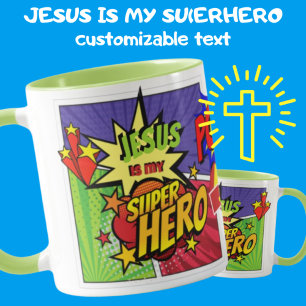 Mug JÉSUS Est Mon SUPERHÉROS Personnalisé COMIC HERO M
