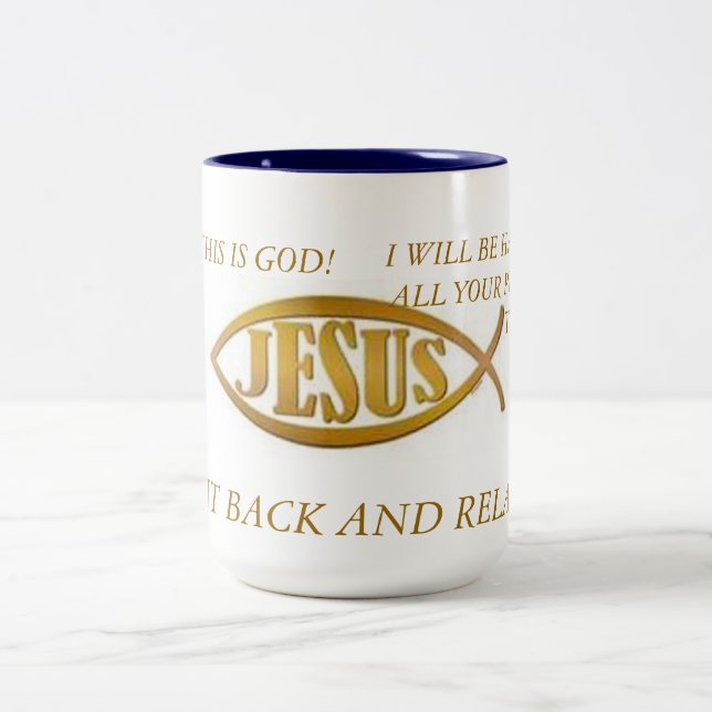 MUG JESUS FISH BLAC INTÉRIEUR GOLD EMBLEM SUR WHI (Centre)