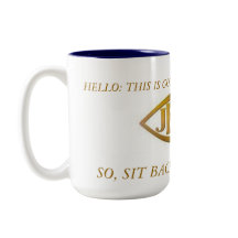 MUG  JESUS FISH BLAC INTERIOR  GOLD  EMBLEM ON WHI