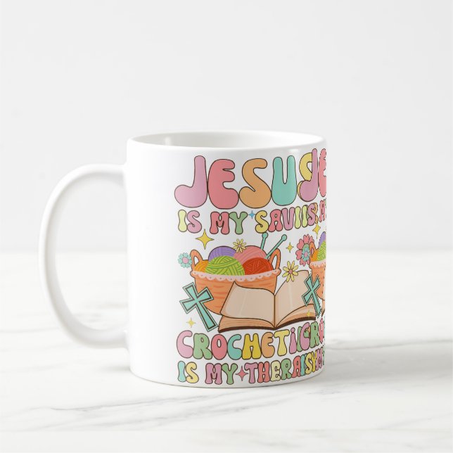 Mug Jesus Is My Savior Crocheting Is My Therapy Groovy (Gauche)