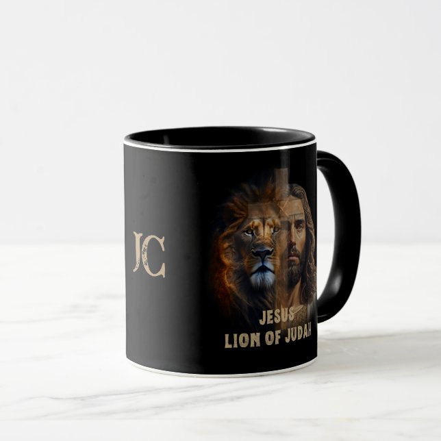 Mug Jésus Lion De Judah Personnalisé Monogramme Café M (Devant droit)
