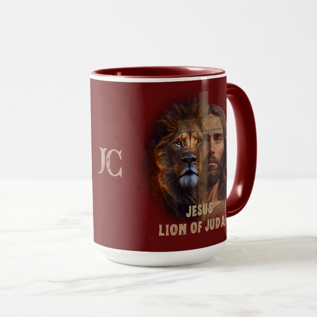 Mug Jésus Lion De Judah Personnalisé Monogramme Café M (Devant droit)