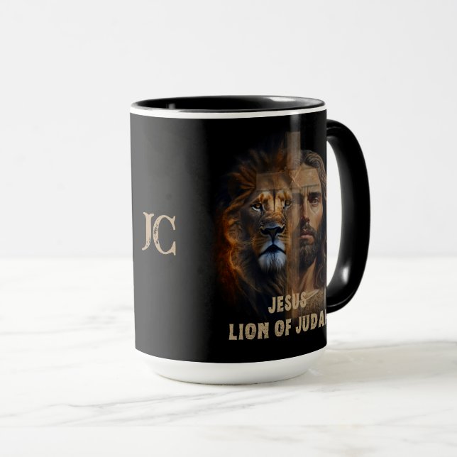 Mug Jésus Lion De Judah Personnalisé Monogramme Café M (Devant droit)
