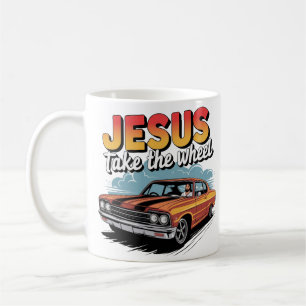Mug Jésus Prend le Volant Voiture Musclée Vintage
