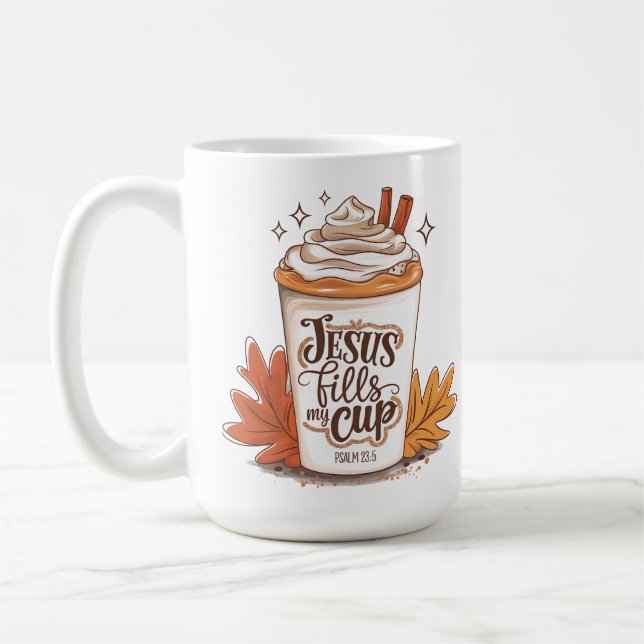 Mug Jésus Remplit Mon Psaume Coupe 23:5 Café (Gauche)
