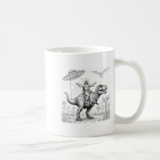 Mug Jesus Riding Dinosaur T-rex Ufo Hunting Alien Sci- (Droite)