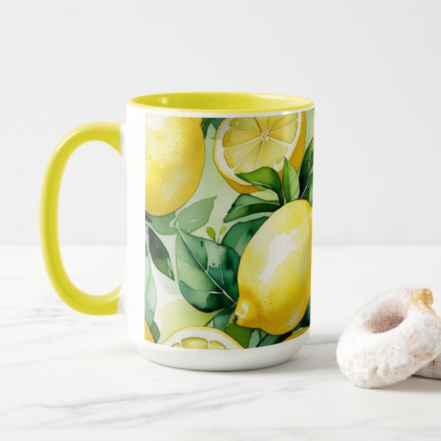 Mug Jeu de mariée bleu citron moderne (Avec donut)