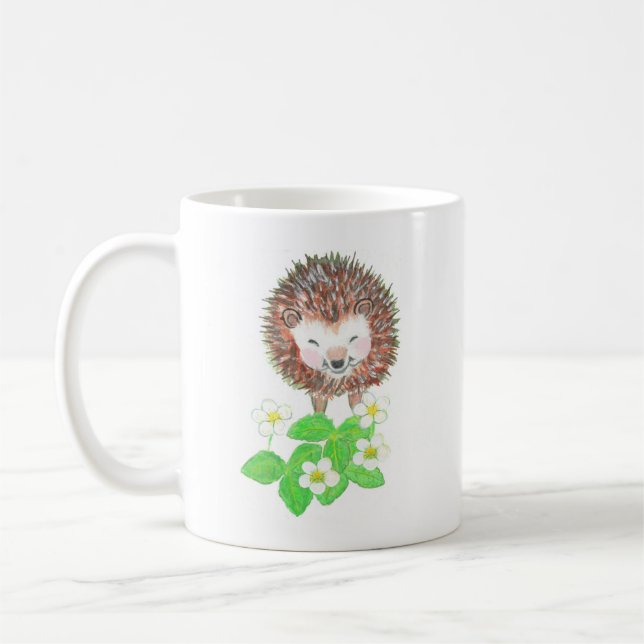 Mug Jeune Hérisson et Fleurs de fraises sauvages (Gauche)