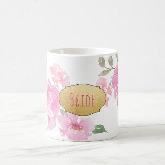 Mug Jeune mariée rose de feuille d'or de pivoines