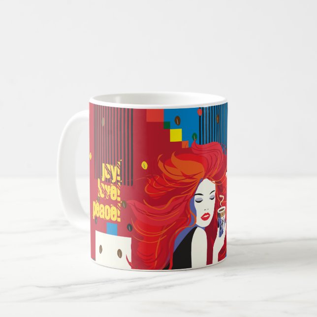 Mug JEUX ANNIVERSAIRE ! Belle femme de mode POP-ART (Devant gauche)