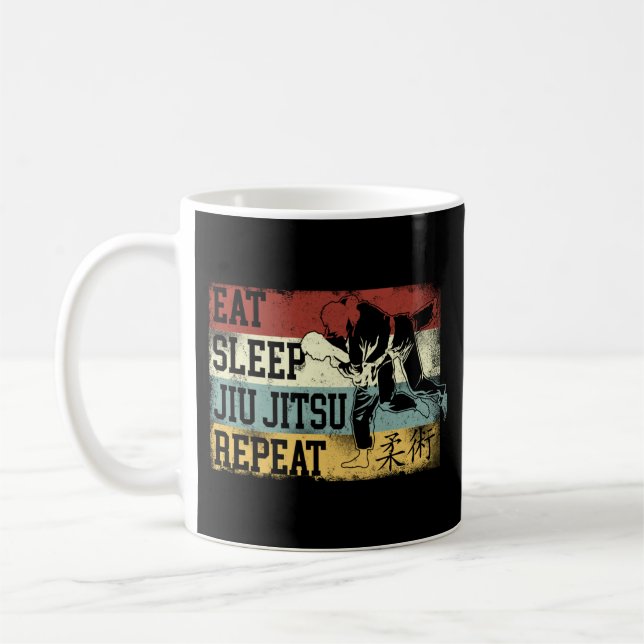 Mug Jiu Jitsu Bjj Mange Sleep Jiu Jitsu Répéter Retro (Gauche)