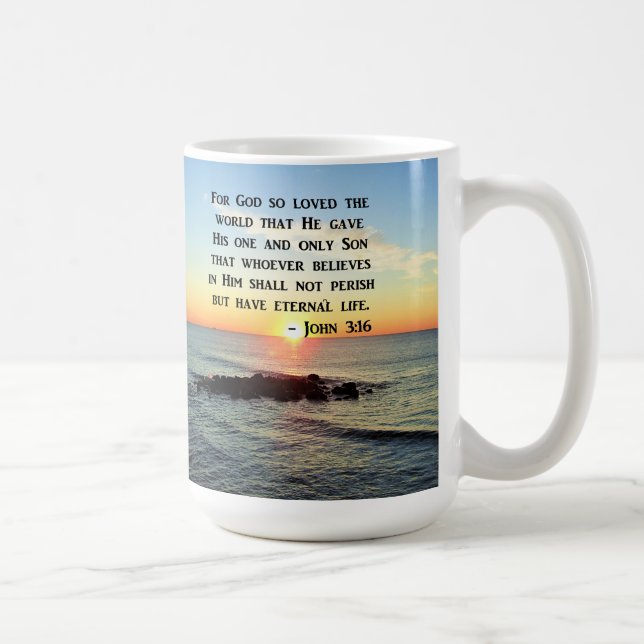 MUG JOHN 3:16 SUNRISE SUR LA PHOTO DE L'OCÉAN (Droite)