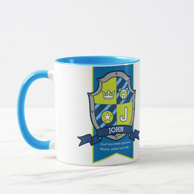 Mug John lettre J crête bleu vert nom signifiant muque (Gauche)