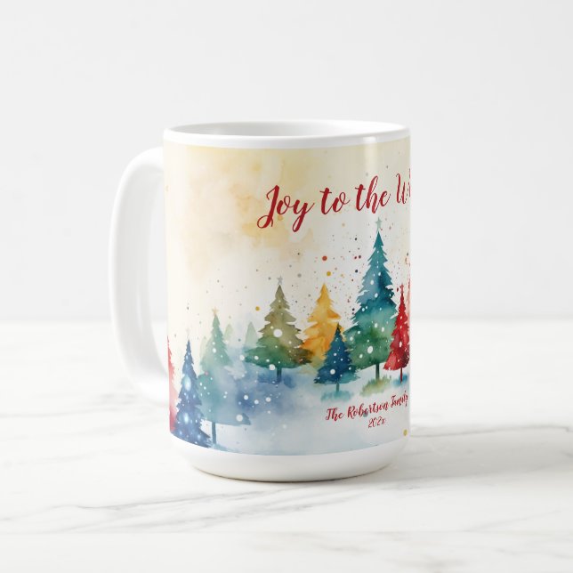 Mug Joie au monde des arbres colorés Noël (Devant gauche)