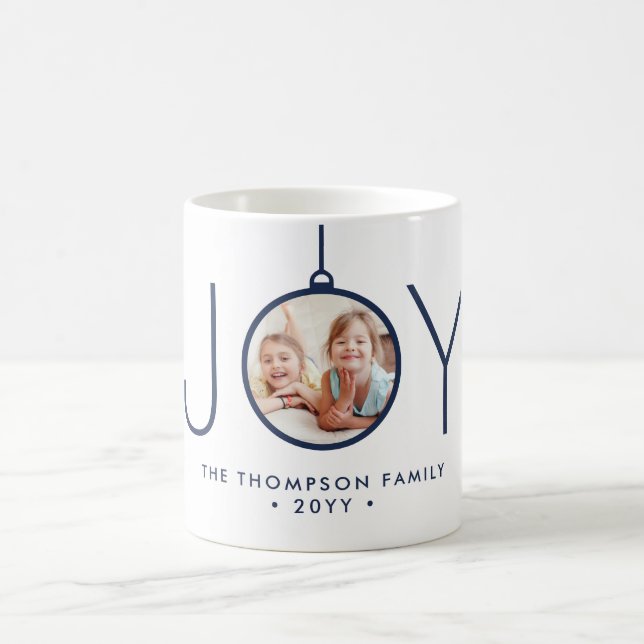 Mug JOIE Photo Marine Bleu Blanc Moderne Noël Vacances (Centre)