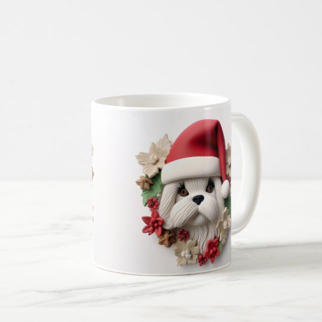 Mug Joli 3-D Shih-tzu Chien Enveloppement de Noël (Devant droit)