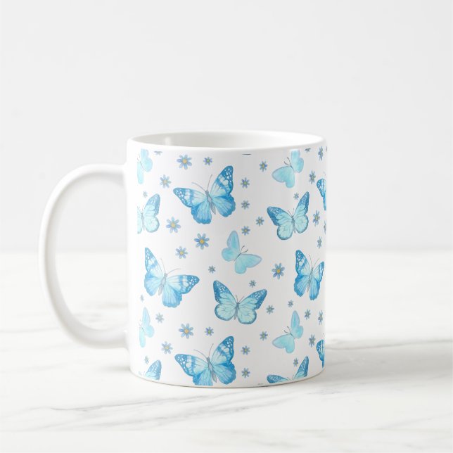 Mug Joli Bébé Bleu Papillon Floral Design (Gauche)
