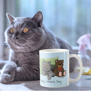 Mug Joli Bleu Adorable Gris Meilleure Maman Chat Fête