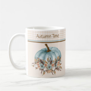 Mug Joli bleu Vintage automne Plaid Floral Citrouille