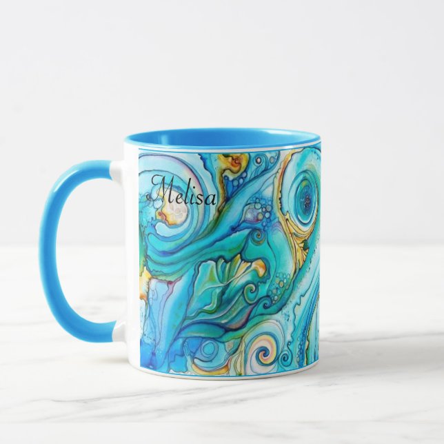 Mug Joli Blue Yellow Swirls Couleur Nom du cadeau Café (Gauche)