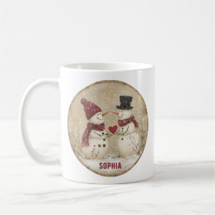Mug Joli Bonhomme de Neige de l'Hiver avec Cœur et Nom