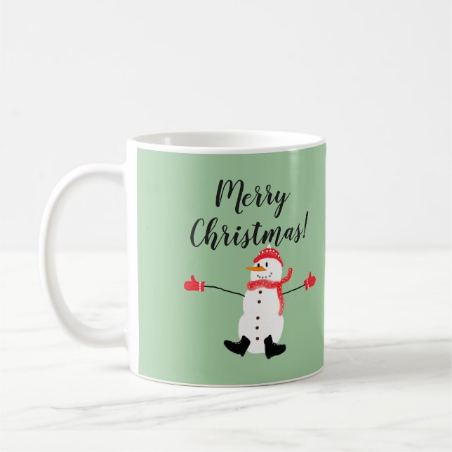 Mug Joli bonhomme de neige sur Sage Green Joyeux Noël (Gauche)