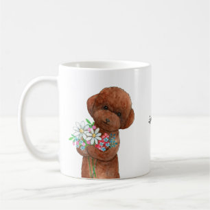 Mug Joli Caniche Rouge doodle Chiot Fleur Nom Personna
