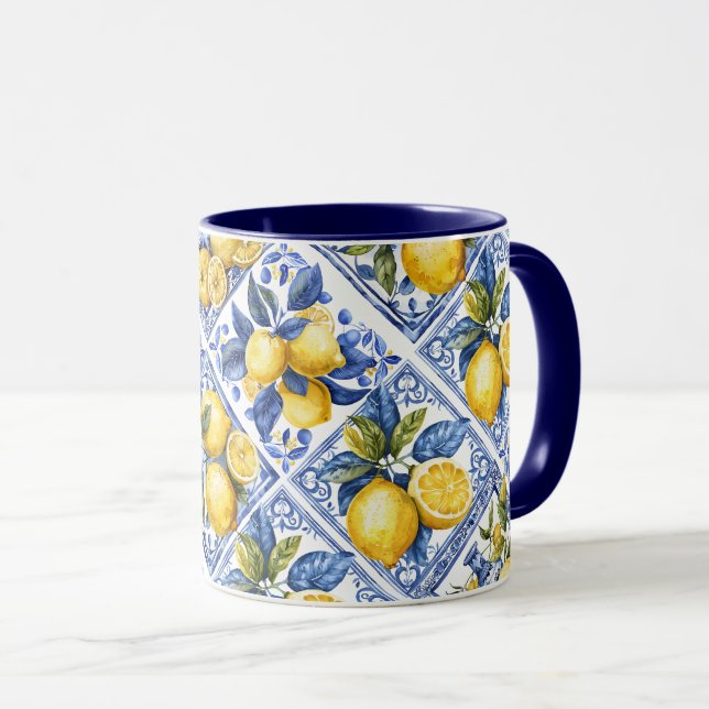 Mug Joli Carreaux Talavera Tout-En-Tête Citrons Imprim (Devant droit)