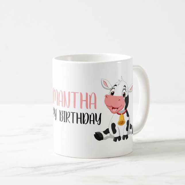 Mug Joli Cartoon Bébé Vache Joyeux anniversaire (Devant droit)