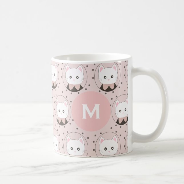 Mug Joli Chat Face Rose Dotty Motif Monogramme (Droite)