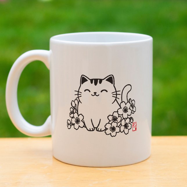 Mug Joli chat japonais et sakura avec tampon "Neko" (Créateur téléchargé)